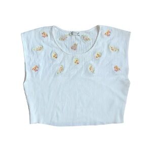 Free People Crop Top Women's Small Ivory Embroidered Floral Ribbed Intimately